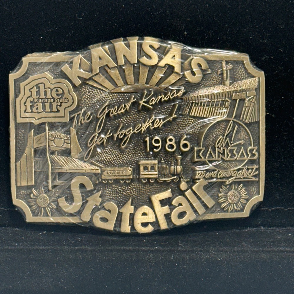 Vintage 1986 Kansas State Fair Commemorative Belt Buckle Solid Brass Hutchinson